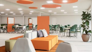 Ambientes com mobiliário flexível.